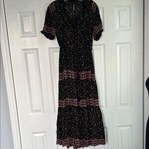 Free People Boho Black and Pink Floral Maxi Dress L